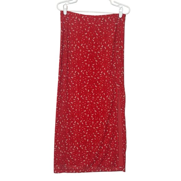 Free People Rosalía Midi Skirt Medium Size Red Stretch Elastic Waist Christmas - Picture 3 of 9